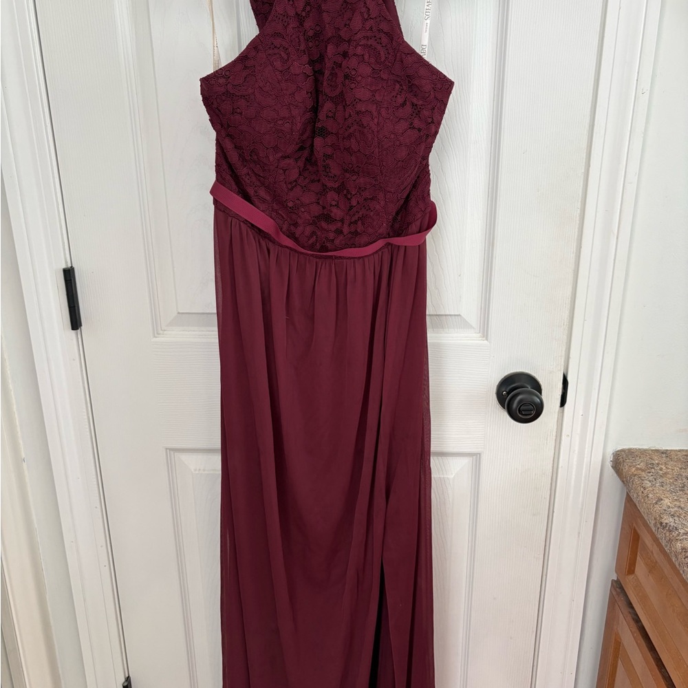 David's Bridal Burgundy Lace Halter Maxi Dress